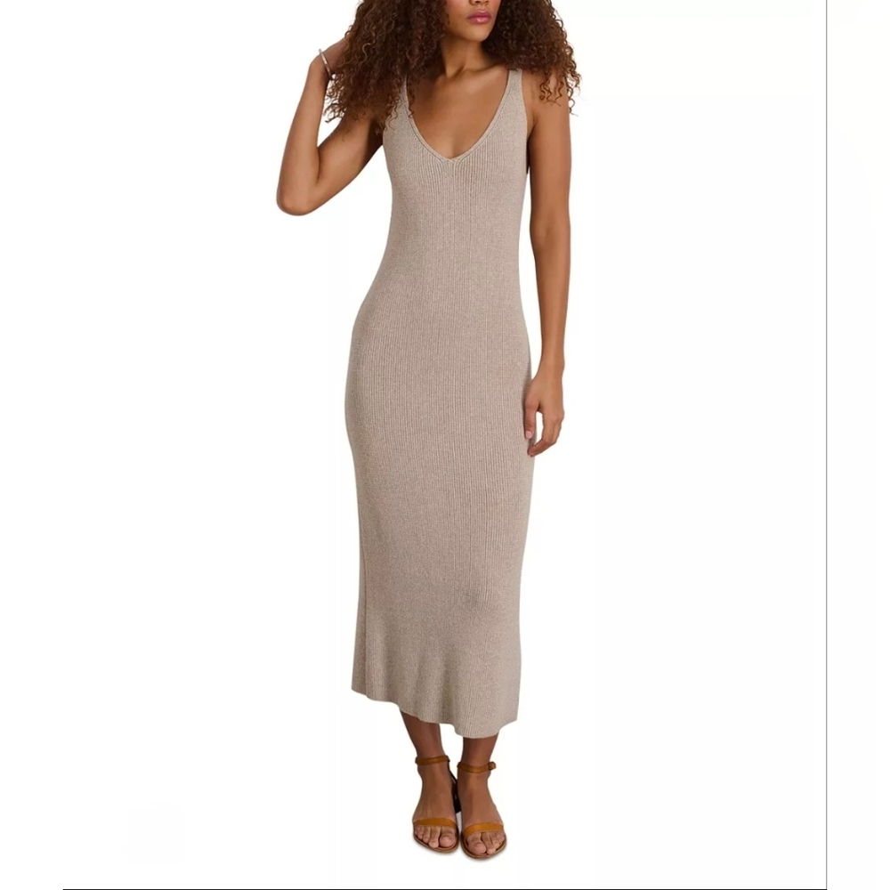 Alex Mill Sleeveless Cara Ribbed Knit Midi Dress Linen Blend Size Large NWT $215